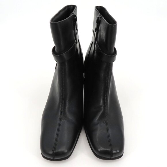 Nine & Co Women 8 M PHILLIPE Black Leather Ankle Boots Bootie Silver Block Heels - Picture 3 of 11